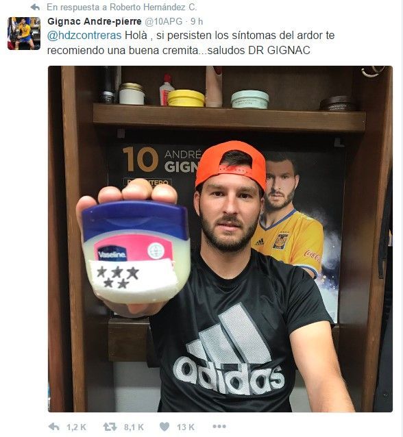 Gignac "trollea" a periodista seguidor de Rayados - tuit-gignac-respuesta