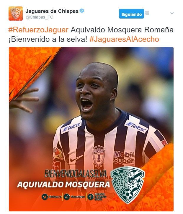 Jaguares contrata a Aquivaldo Mosquera - tuit-jaguares-mosquera