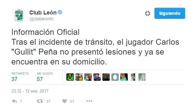 "Gullit" Peña detenido por accidente automovilístico - tuit-leon-2