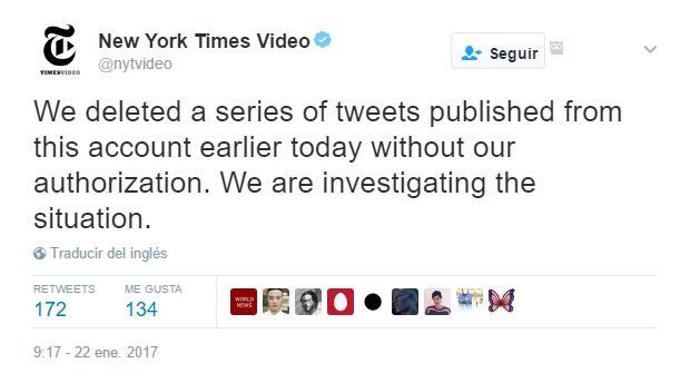 Hackean cuenta de Twitter de The New York Times - tuit-nyt