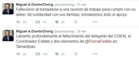 Muere delegado del CISEN y coordinador de la PF en accidente carretero - tuit-osorio-chong-1