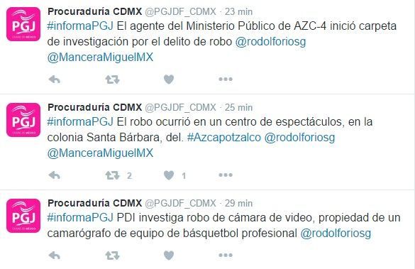 Investigan robo a camarógrafo de los Soles de Phoenix - tuit-pgj-df-cdmx