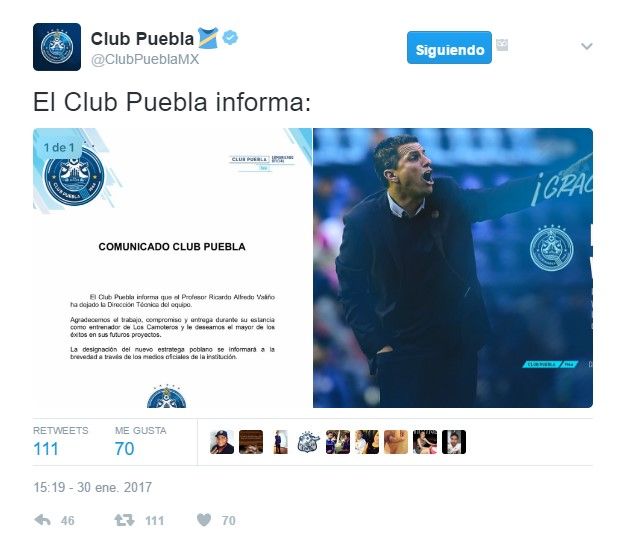 José Saturnino Cardozo nuevo entrenador del Puebla - tuit-puebla