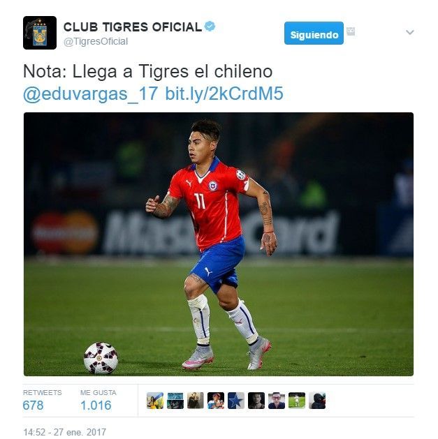 Tigres confirma contratación de Eduardo Vargas - tuit-tigres-uanl-3