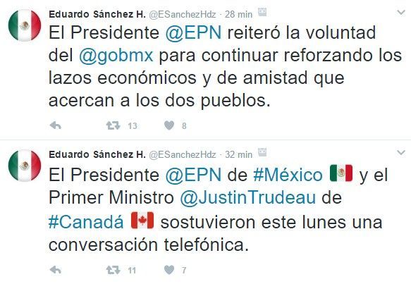 EPN y Justin Trudeau acuerdan estrechar comunicación - tuits-epn-trudeu-1