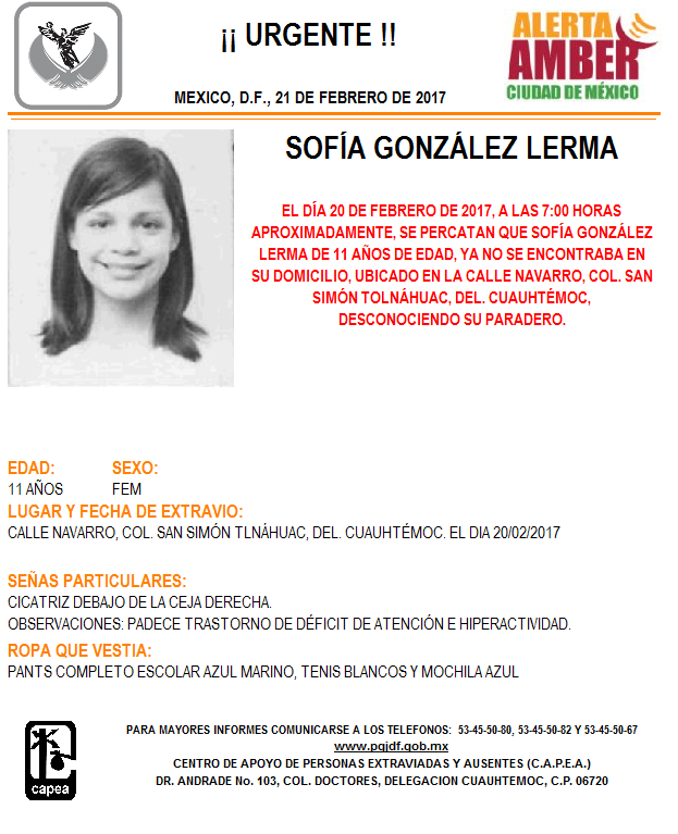 Activan Alerta Amber por desaparición de niña en delegación Cuauhtémoc - ALERTA-AMBER-024-1