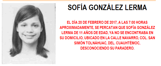 Activan Alerta Amber por desaparición de niña en delegación Cuauhtémoc