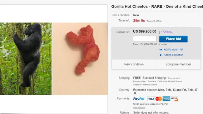 Venden cheeto con forma del gorila Harambe en 100 mil dólares - cheeto