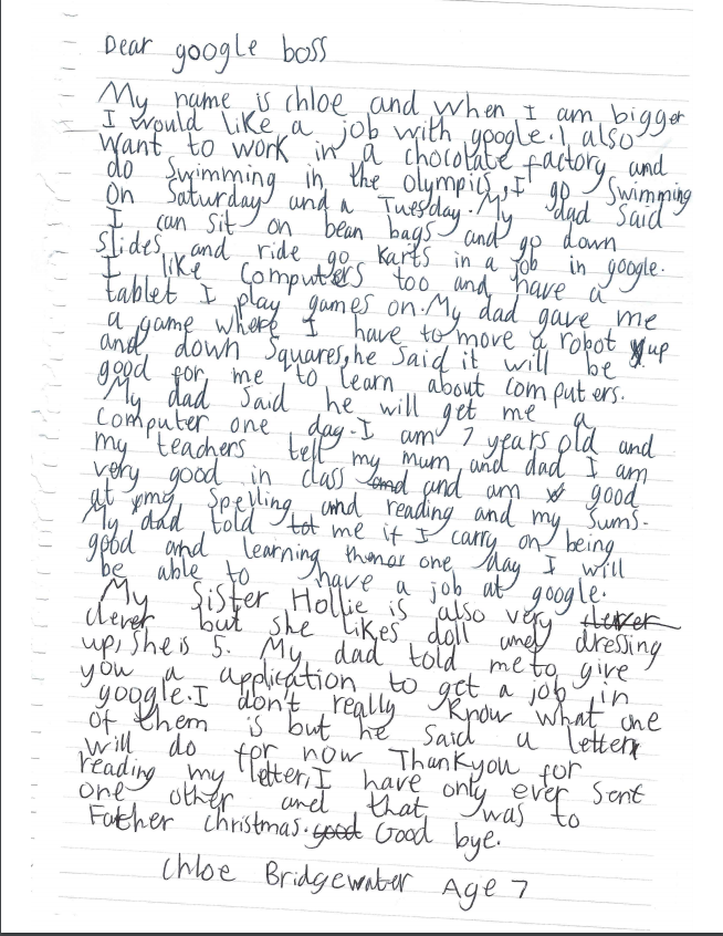 El amable rechazo del CEO de Google a una niña de 7 años - chloe-aplication