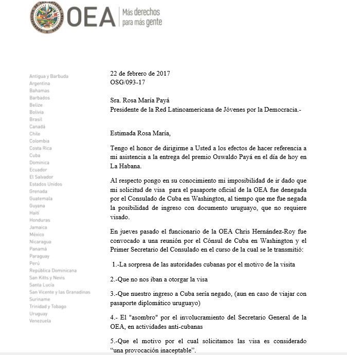 Cuba niega entrada a secretario general de la OEA - oea-4