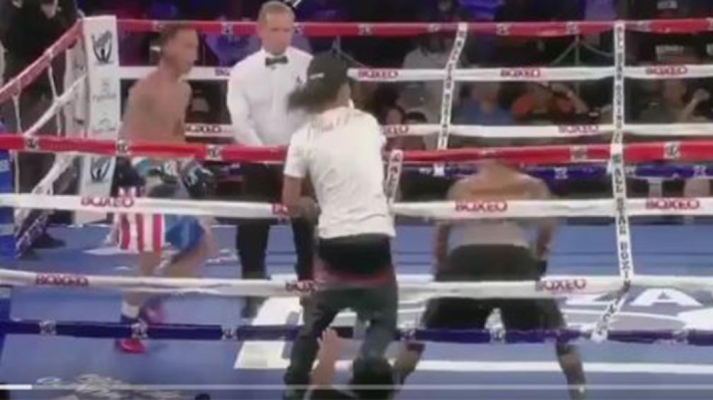 Aficionado golpea a boxeador en plena pelea - pelea
