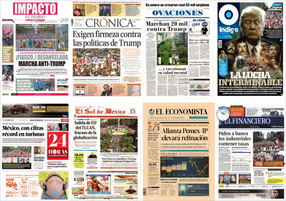 Marcha contra Trump y Adele en primeras planas del lunes - portadas-13-feb-1