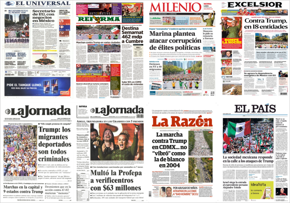 Marcha contra Trump y Adele en primeras planas del lunes