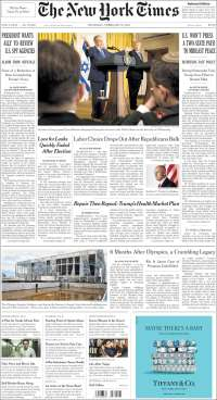 ASF, Trump y Netanyahu en primeras planas del jueves - portadas-16-feb-tnyt