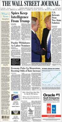 ASF, Trump y Netanyahu en primeras planas del jueves - portadas-16-feb-twsj
