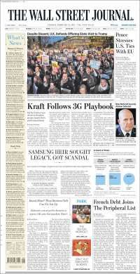 Gasolinas y Trump en primeras planas del martes - portadas-21-feb-twsj