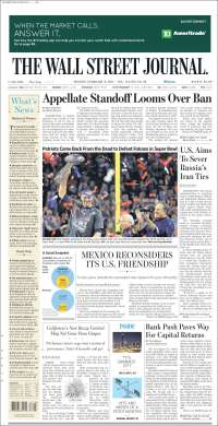 Constitución y Super Bowl en las primeras planas del lunes - portadas-6-feb-twsj