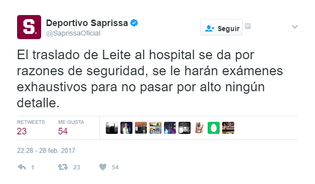 Jugador queda inconsciente en el Pachuca vs Saprissa - saprissa-tuit-2