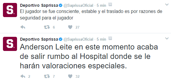 Jugador queda inconsciente en el Pachuca vs Saprissa - saprissa-tuit-3