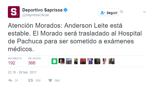 Jugador queda inconsciente en el Pachuca vs Saprissa - saprissa-tuit