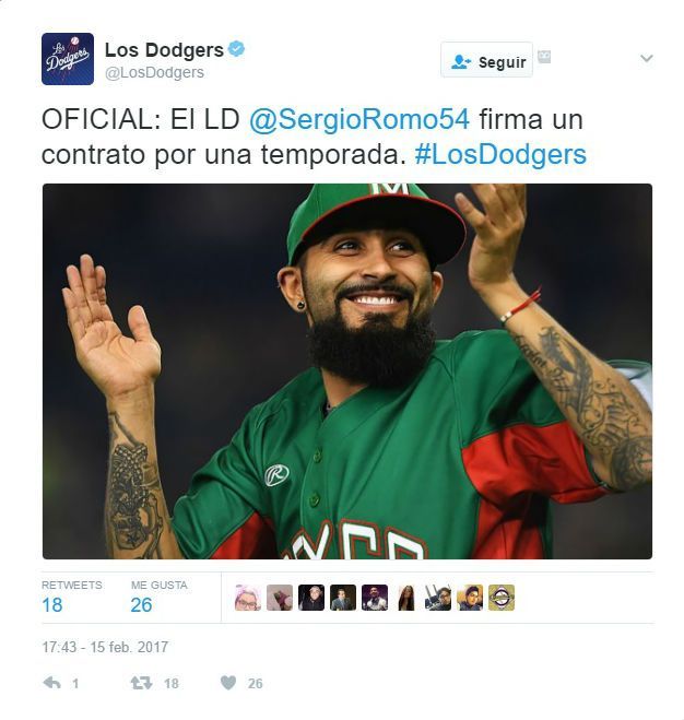 Dodgers anuncian contratación de Sergio Romo - sergio-romo-a-los-dodgers-mex-tuit