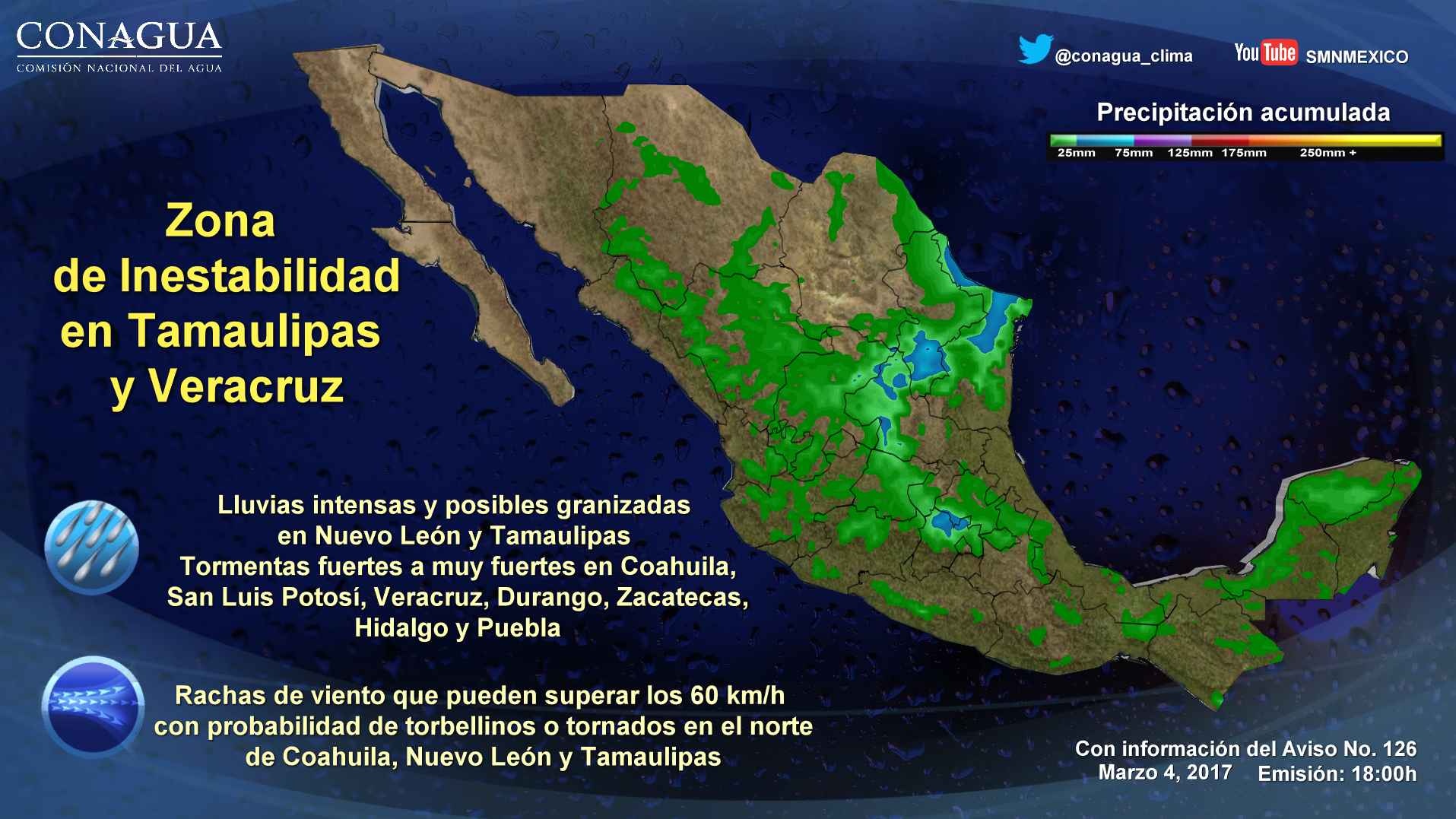 Lluvias y vientos fuertes afectarán el este y sureste del país - 0503