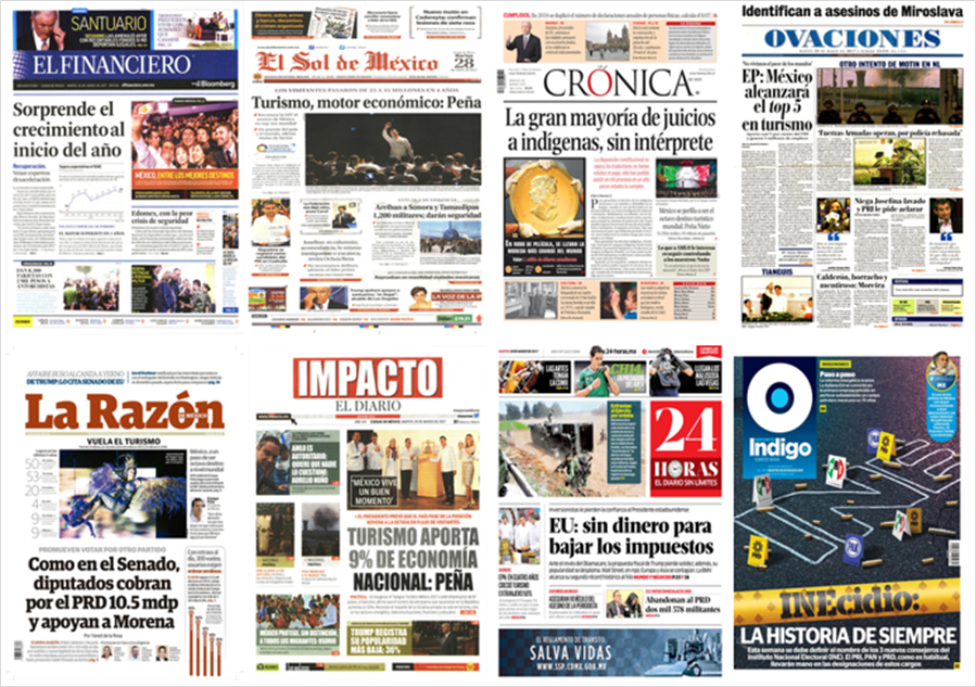 El turismo y Josefina Vázquez Mota en las portadas del martes