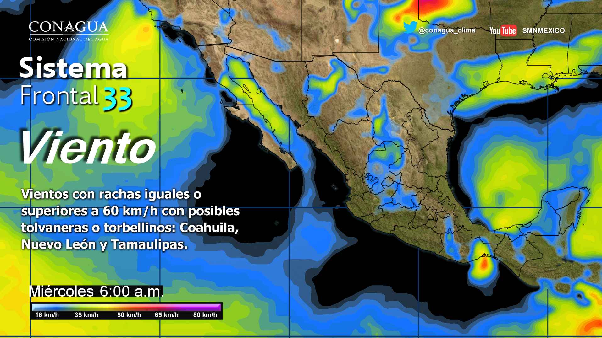 Frente frío 33 generará vientos fuertes en el norte del país - frente-frio-33
