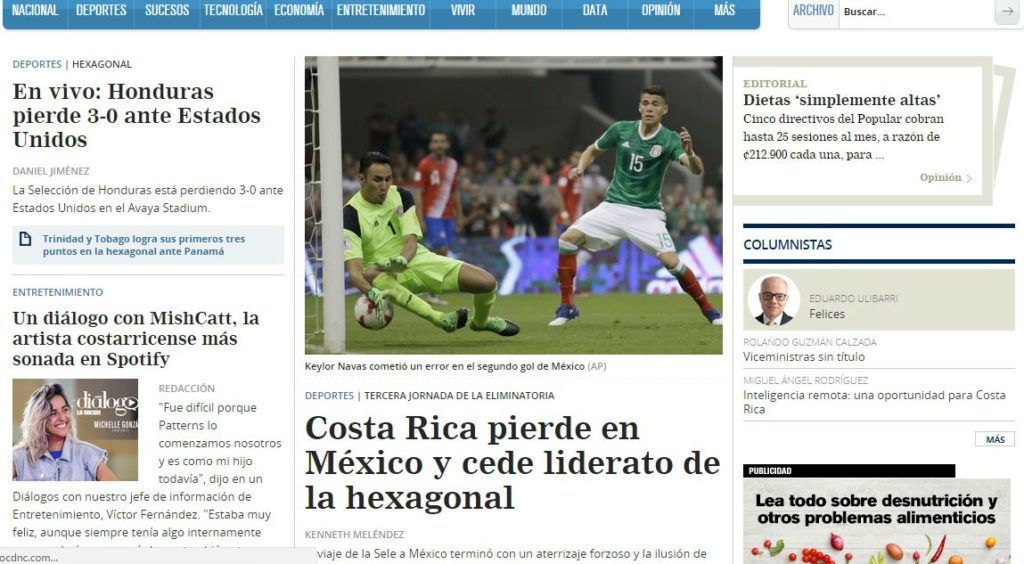 Reacciones de la prensa tica ante derrota de Costa Rica en el Azteca - la-nación-1024x564