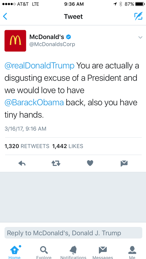 Insultan a Donald Trump en cuenta de McDonald's - mcdonalds