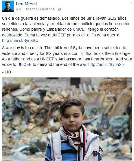 Messi pide fin de la guerra en Siria - messi-unicef