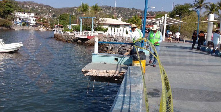 Colapsa parte del muelle principal de Zihuatanejo - muelle