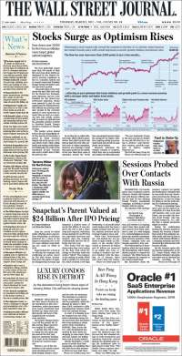 Osorio Chong, Banxico y Wall Street en primeras planas del jueves - portadas-2-marzo-wsj