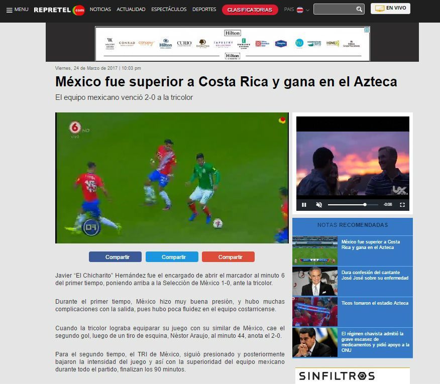Reacciones de la prensa tica ante derrota de Costa Rica en el Azteca - repretel