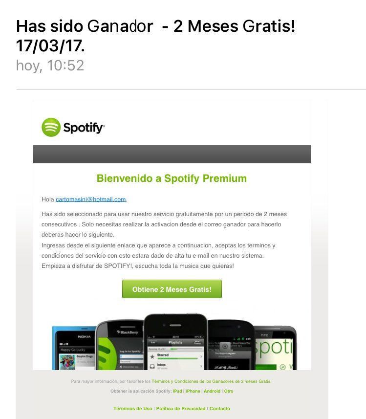 Alertan por fraude con correo falso de Spotify - spotify
