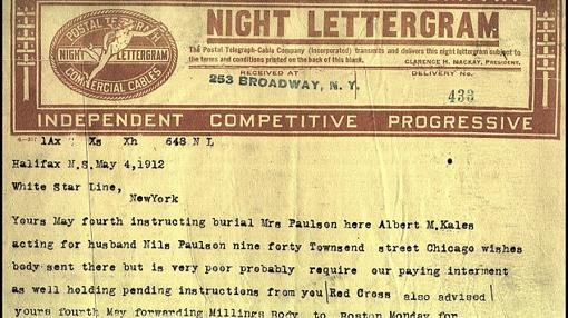 Cadáveres de pasajeros pobres del Titanic pudieron ser arrojados al mar - telegrama-titanic-2