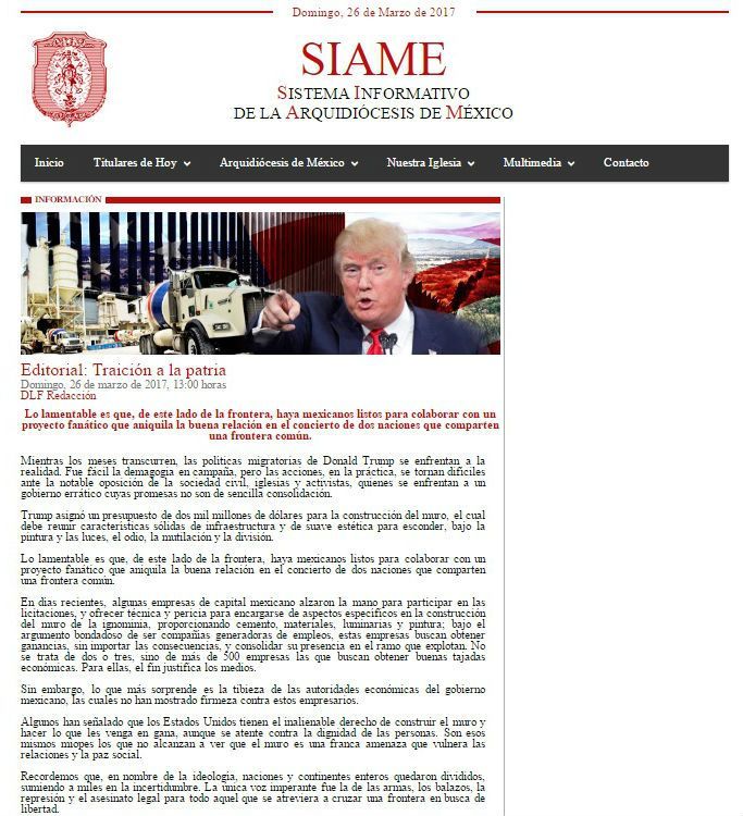 Iglesia acusa de traidoras a empresas mexicanas que ayudarían a construir muro - traidores-trump-muro