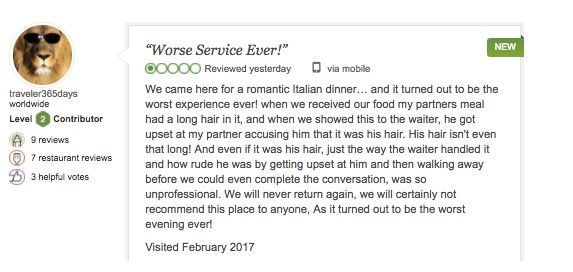 Cámara capta el momento en que una mujer coloca un pelo en su comida - tripadvisor