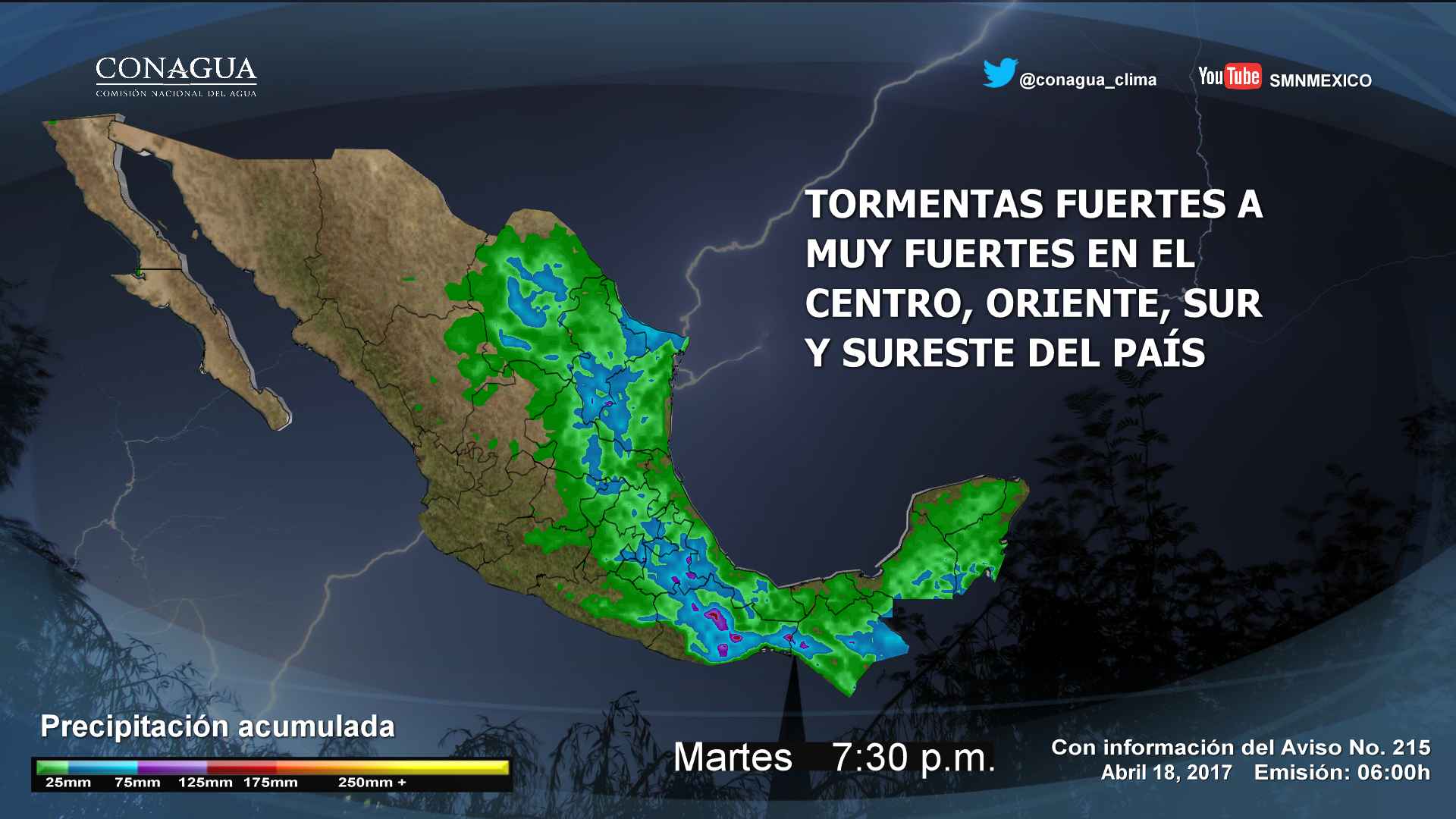Tormentas fuertes afectarán la mayor parte del país - 1804