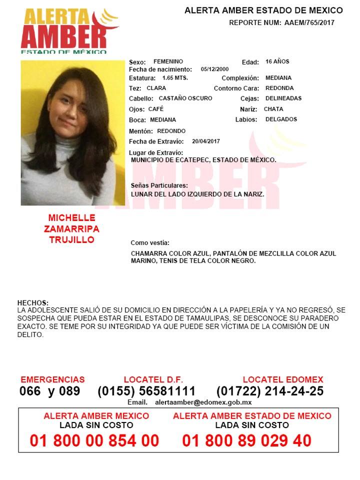 Activan Alerta Amber por adolescente desaparecida en el Estado de México - 18057759_455476501461755_7344608448799123446_n