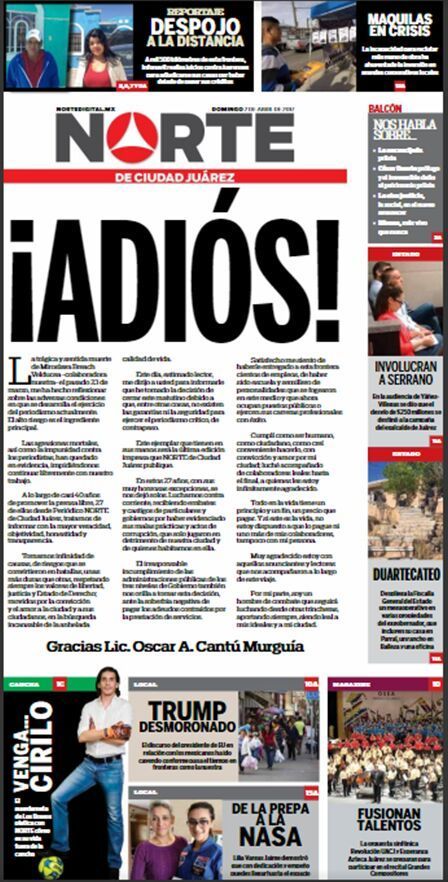 Periódico Norte de Ciudad Juárez anuncia su cierre por inseguridad - 2017-04-03-PHOTO-00015013