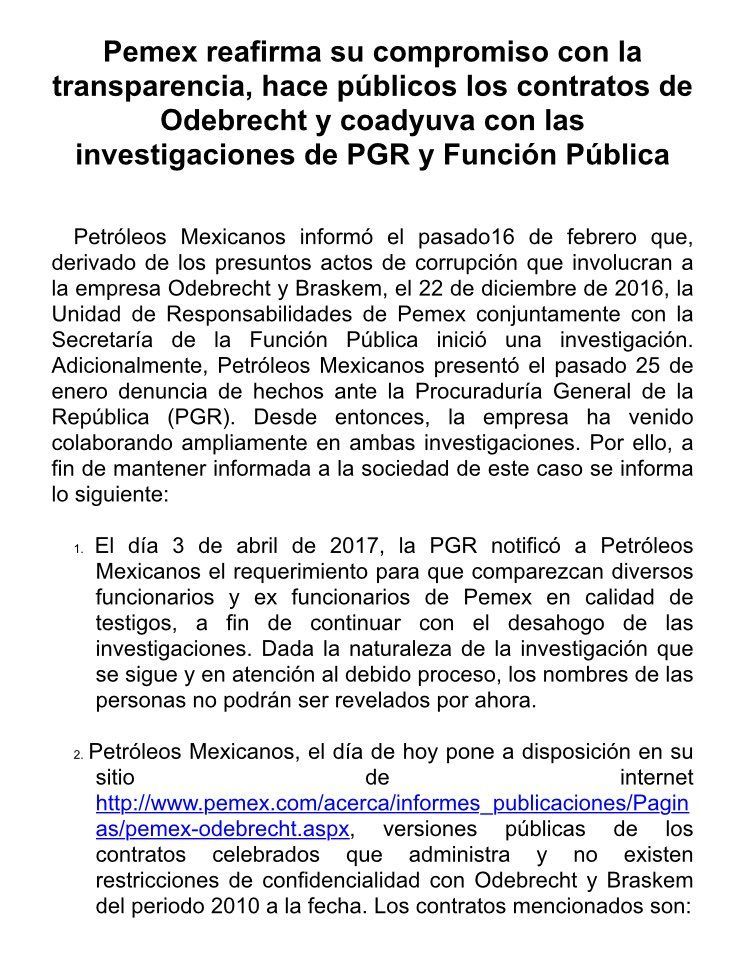Pemex hace públicos los contratos con Odebrecht y Braskem - C8rkAtbUwAArlSY