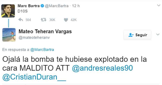 Amenazan a Bartra por elogios a Messi - bartra