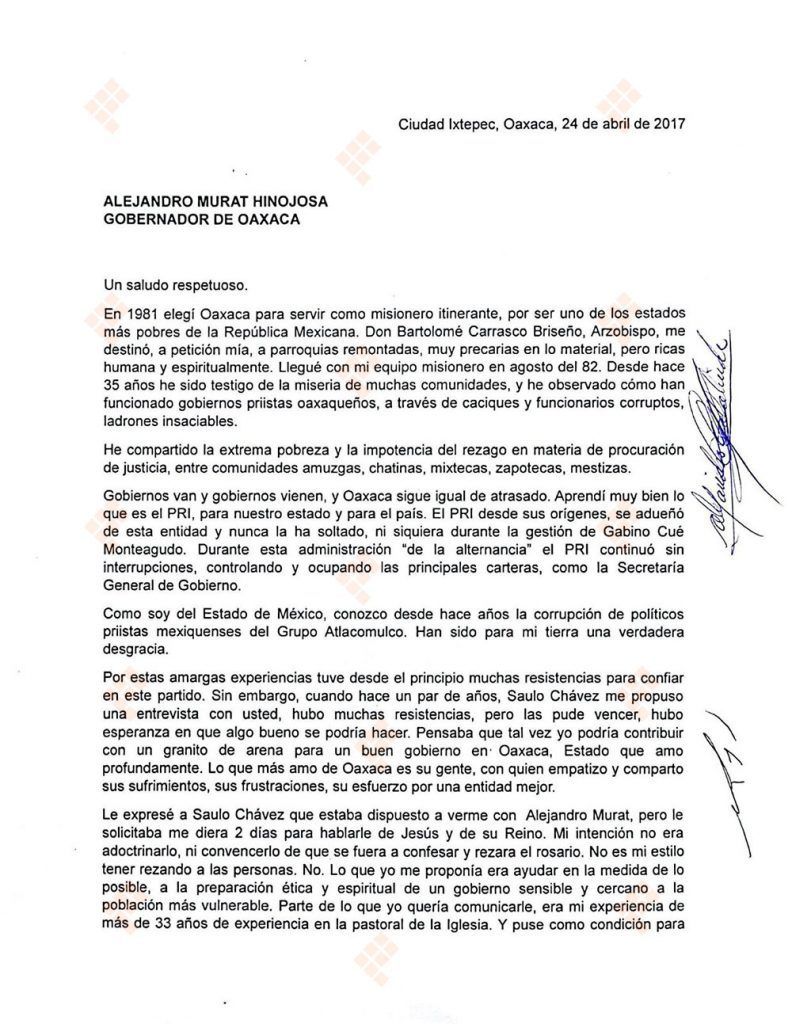 PRI en Oaxaca eligió el camino de la corrupción: Solalinde - cartas1-792x1024