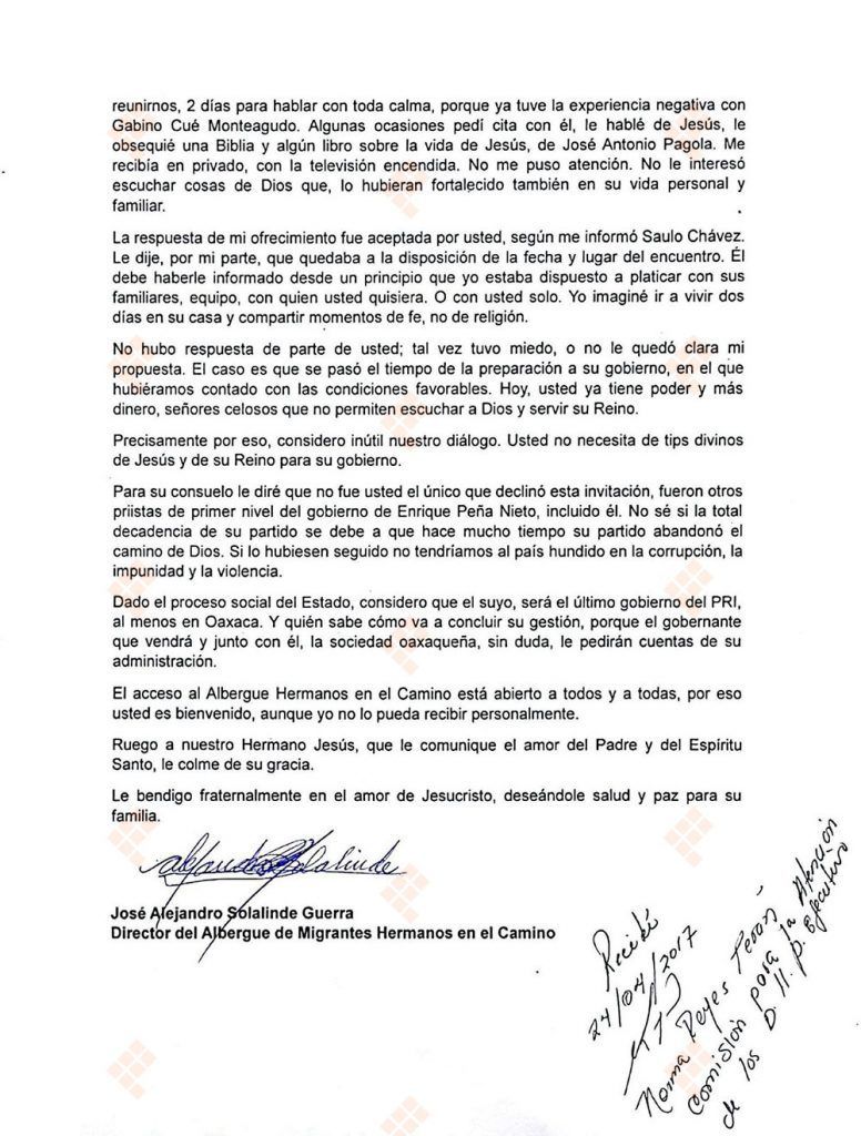 PRI en Oaxaca eligió el camino de la corrupción: Solalinde - cartas2-776x1024