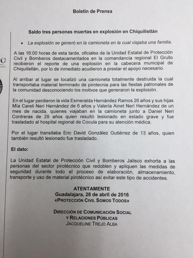 Explosión en Jalisco deja tres muertos y dos heridos - comunicado-3-768x1024