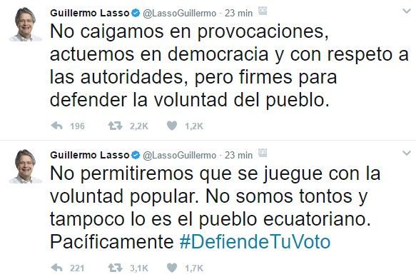 Primer resultado oficial en Ecuador. Aventaja Moreno - guillermo-lasso-tuit