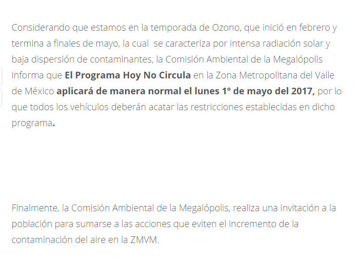 Hoy No Circula se aplicará de manera normal este lunes - hoy-no-circula