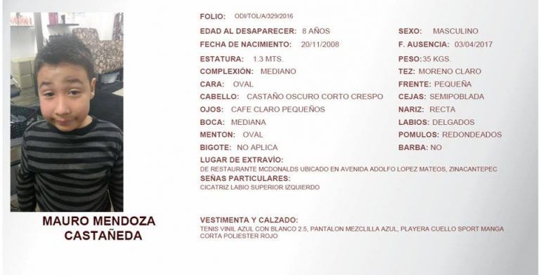 Encuentran a niño que desapareció en McDonald’s del Estado de México