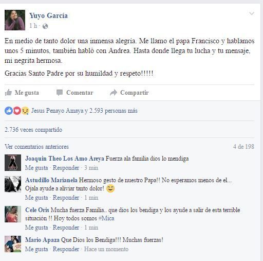 Papa Francisco llama a familia de joven asesinada - o_1491764899